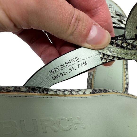 TORY BURCH Mint Green Reptile Snake Gold Metallic Metal Miller Sandals Size 7.5 - Picture 7 of 7